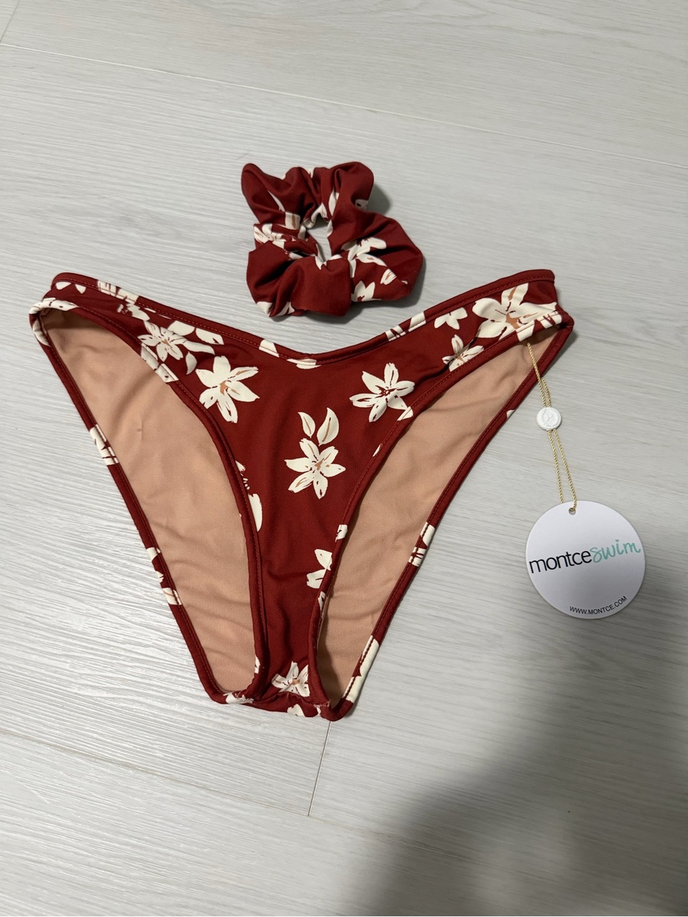Montce Rust Floral Bikini Bottom with Matching Scrunchie